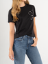 Ref: 0610308 T-shirt fondo entero, detalle en piedras brillantes, tono negro